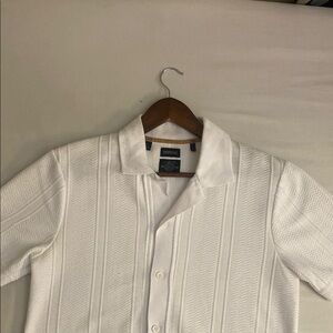 New Relaxed White Linen Short Sleeve Button-Up Shirt